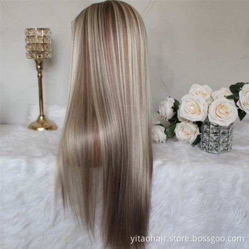 Lace Front Wigs Straight Synthetic Wig Middle Part Mixed Brown and Blonde Colored for Women  synthetic hair wigs with highlights